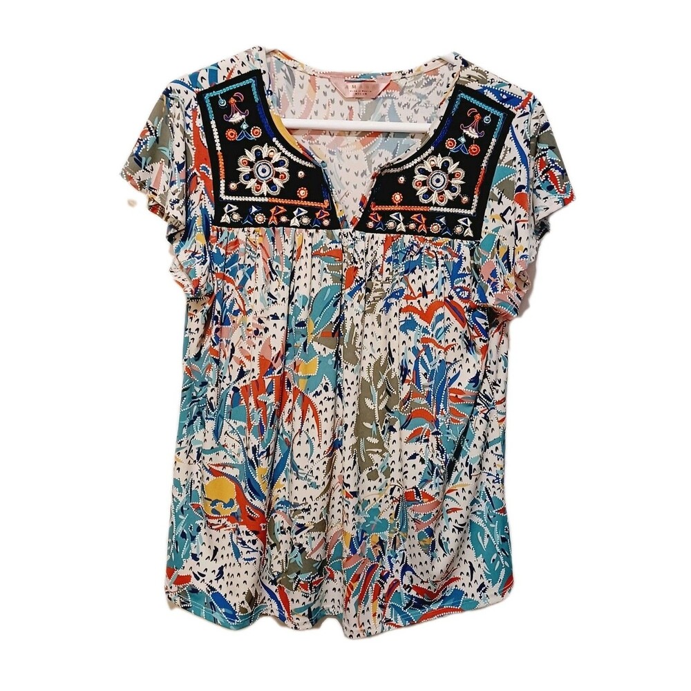 Amana Embroidered Boho Peasant Top Cap Ruffle Size Medium
